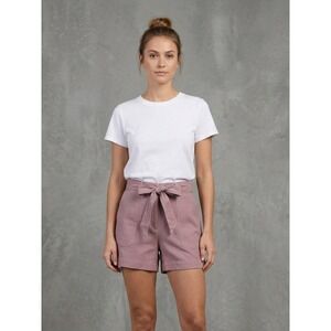 KanCan‎ Linen Blend Tie Waist High Rise Paperbag Utility Shorts Mauve Medium